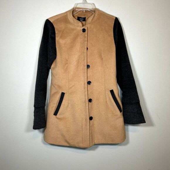 tan & grey button up coat - Picture 1 of 3
